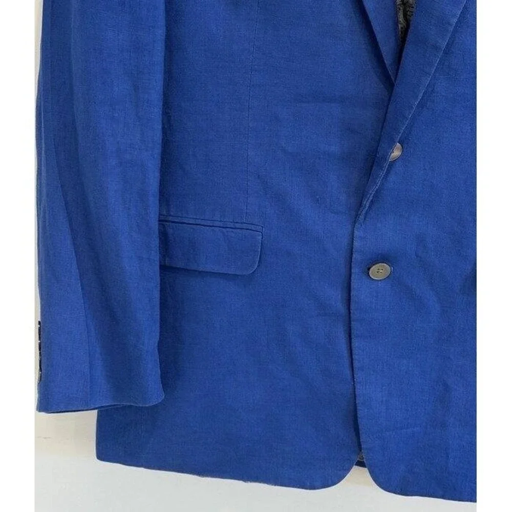 Lauren Ralph Lauren Royal Blue 100% Linen Mens Blazer Jacket Size 42L
